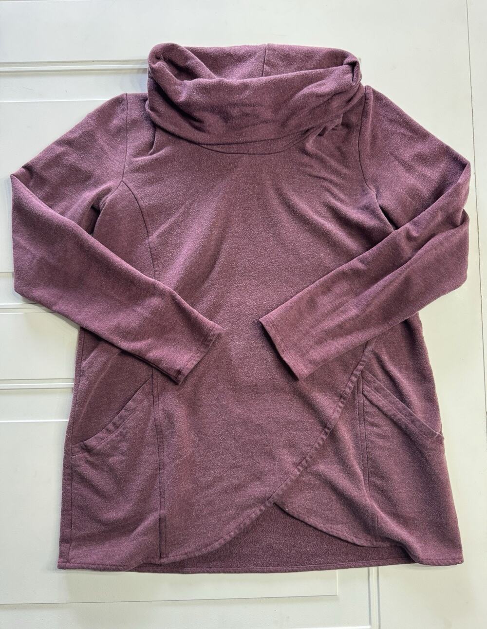 J. Jill Pure Womens XS Purple Cowl Neck Tunic Sweatshirt Cross Front Pockets